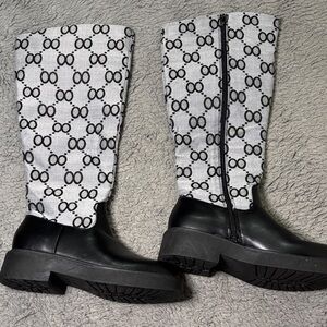 Rouge Helium Black and White Over the Knee Boots